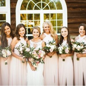 Pink Chiffon David’s Bridal bridesmaid dress